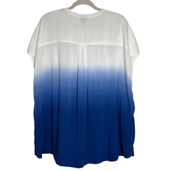 Torrid Challis Button-Front Dolman Sleeve Тор Block Color White N Blue Sz 1 (1X) - Picture 2 of 12